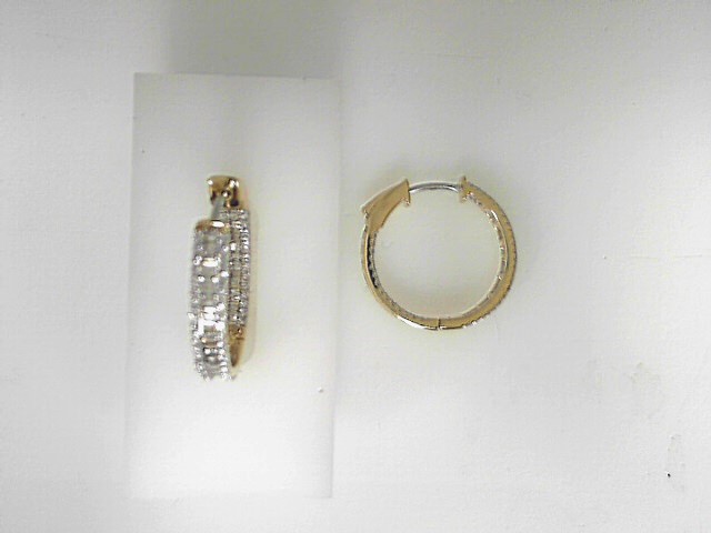 14 Karat Yellow Gold Medium Inside Outside Hoop Earrings With 1.14Tw Baguette Diamonds And 0.69Tw Round  Diamonds