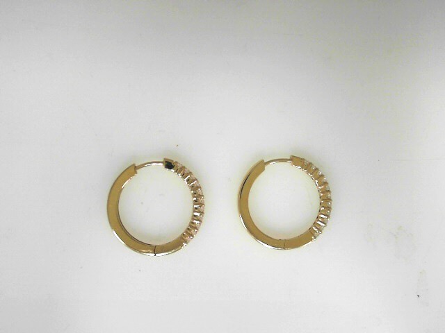 14 Karat Yellow Gold  Medium Round Hoop Earrings With 22=0.66Tw Round  Diamonds