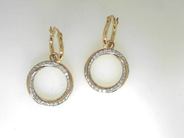 14 Karat Yellow/White  Small Hoop With Circle Dangles Earrings With 0.60Tw Round  Diamonds And 0.14Tw Single Cut  Diamonds