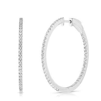 14 Karat White Gold Large Round Inside Out Diamond Hoops 1.49 Cts