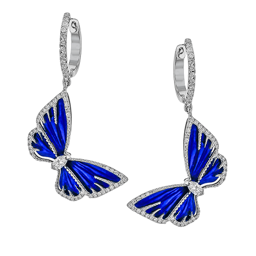 Simon G 18 Karat White Gold/ Titanium Blue Milgrain Butterfly And 0.57 Ct Diamond Dangle Earrings