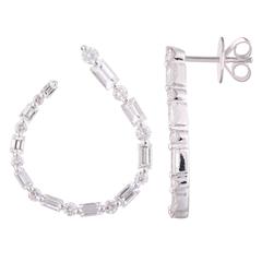 14 Karat White Gold Earrings With 20=1.06tw Baguette Diamonds And10=0.47tw Round Diamonds