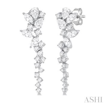14 Karat White Gold 1.01 Ct Multi Shape Scattered Diamond Dangle Earrings 1.01Ct