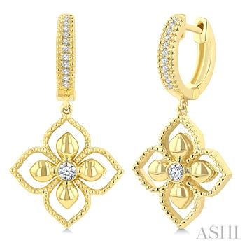 10 Karat Yellow Gold Floral Drop Miligrain Diamond Earrings 0.17 Ct