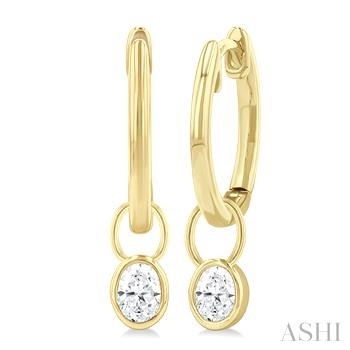 14 Karat Yellow Gold Oval Shape Bezel Set Huggie  Earrings 0.30 Ct