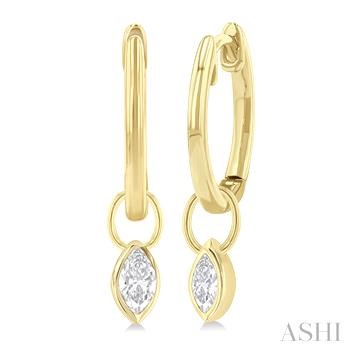 14 Karat Yellow Gold Bezel Set Marqiuse Cut Diamond Huggie Earrings 0.30 Ct