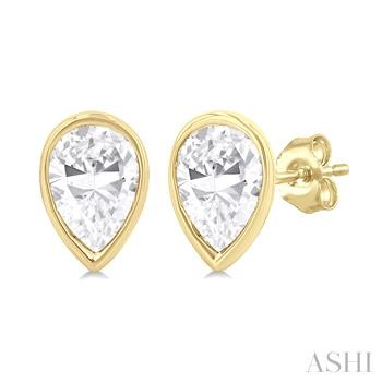 10 Karat Yellow Gold Bezel Set Petite Pear Shape Diamond Earrings 0.19 Ct