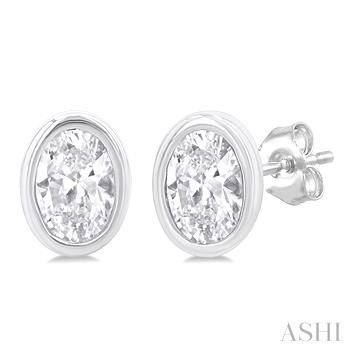 10 Karat White Gold  Bezel Set Oval Cut Diamond Earrings 0.20 Ct