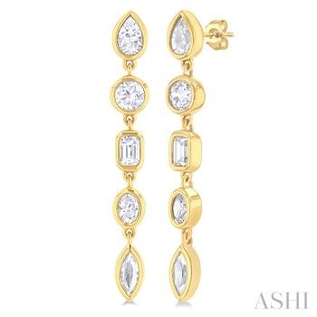14 Karat Yellow Gold Multi Shape Diamond Drop Bezel Set Earrings 1.00 Ct