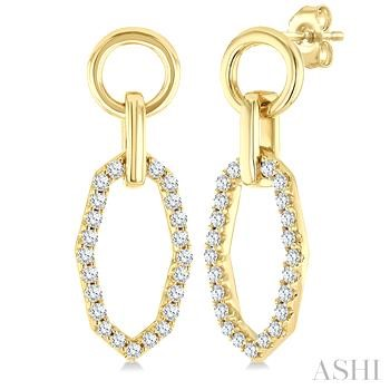 10 Karat Yellow Gold Geometric Interlocking Round Brilliant Cut Diamond Danlge Earrings 0.33 Ct