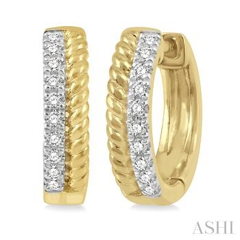 10 Karat Yellow Gold Rope Petite Single Cut Diamond Huggie Earrings 0.10 Ct