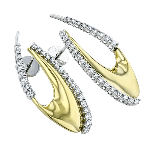 Simon G 18 Karat Yellow And White Gold 0.66 Ct Round Brilliant Cut Diamond Abstract Earrrings
