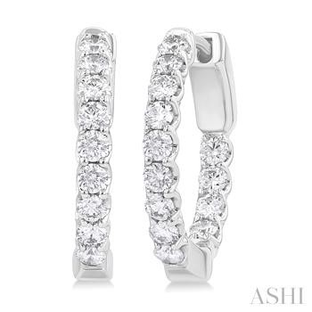 14 Karat White Gold Inside Out 1.00 Cts Round Brilliant Diamond Hoop Earrings 
18 mm