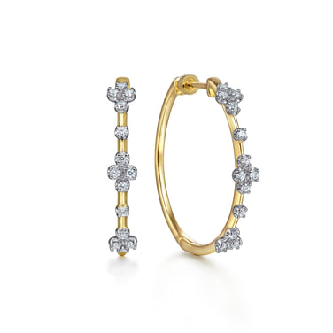 Gabriel & Co14 Karat Yellow Gold Prong Set 30mm Round Classic Diamond Hoop Earrings 0.49Tw