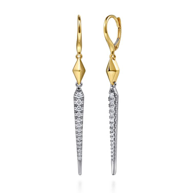 Gabriel & Co14 Karat White Yellow Gold Diamond Kite Drop Earrings-0.51ct
