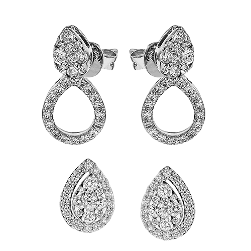 Simon G 18 Karat White Gold Round Brilliant Cut Diamond Pave Set Convertable Earrings 0.78 ct