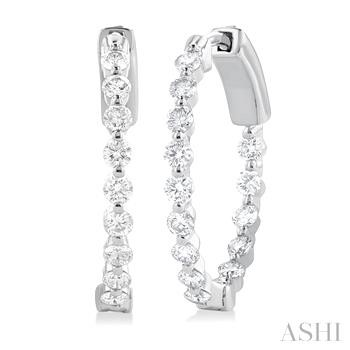 14 Karat White Gold Single Prong Inside-Out 1.00 ct Diamond Round Hoop Earrings