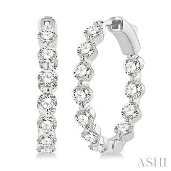 14 Karat White Gold Single Prong Inside-Out 3.00 ct Diamond Round Hoop Earrings