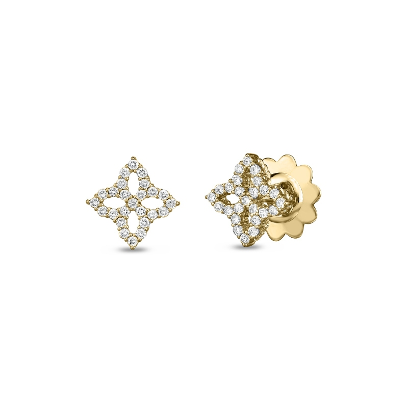 Roberto Coin 18 Karat Yellow Gold 0.32 ct Princess Flower Diamond Small Earrings