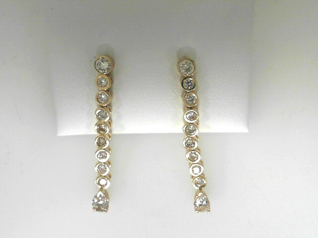 Estate Bezel Set Diamond Earrings With Pear Shape Diamond Dangles Approx1.20Ct (AS IS)