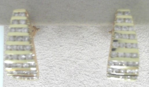 Estate14 Karat Yellow Gold Earrings With Approx 66=1.98Tw Channel Set Round Diamonds (AS IS)