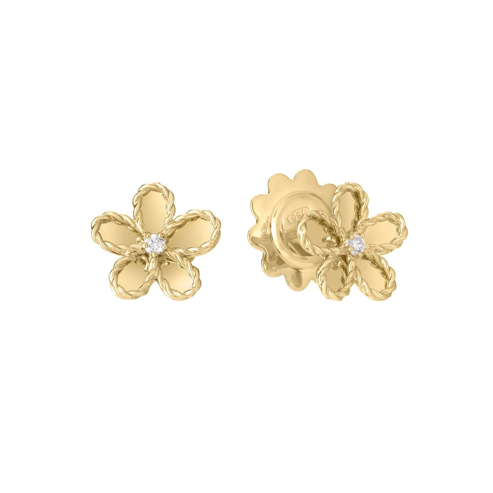 Roberto Coin 18 Karat Yellow Gold Jasmine Diamond Flower Stud Earrings 0.03 ct