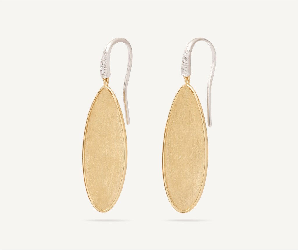 Marco Bicego 18 Karat Yellow/White Gold Lunaria Twist Petal Diamond 0.04 Ct Drops With Earwire