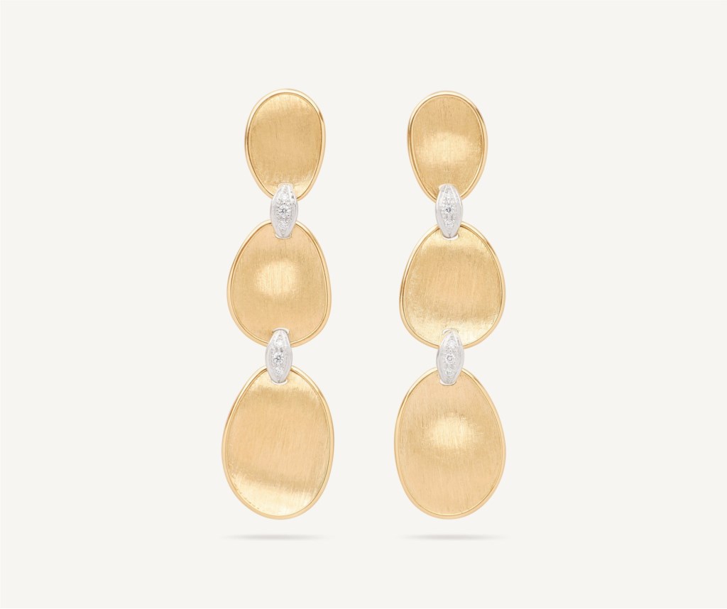 Marco Bicego 18 Karat Yellow/White Gold Triple Drop Lunaria Diamond Earrings 0.07 ct