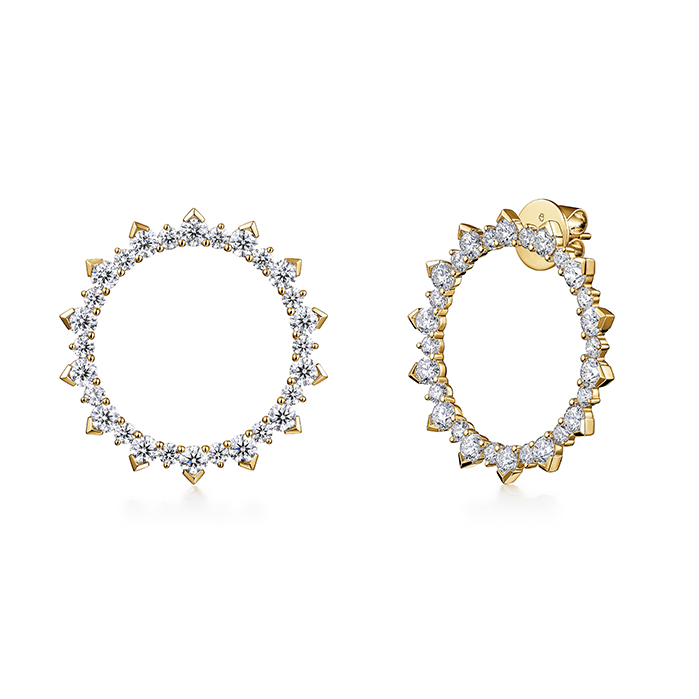 Hearts On Fire 18 Karat Yellow Gold Large Aerial Sunburst Diamond Circle Earrings 4.67 cts