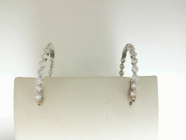 14 Karat White Gold Shared Prong Diamond Hoop Earrings 1.00 Cts