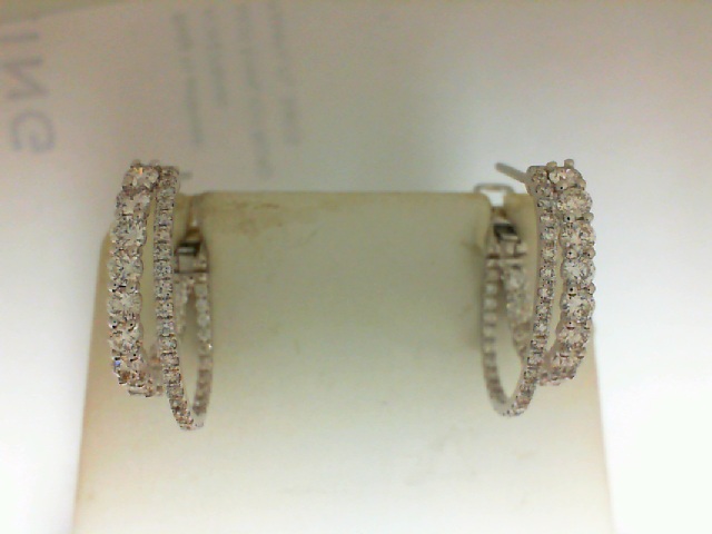 Estate  White Gold 18 Karat Inside / Out Hoop Earrings 1.85 Ct Tw Double Hoops