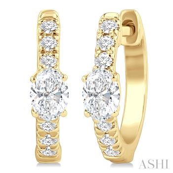 14 Karat Yellow Gold 0.40 Ct Oval And Round Brillianrt Cut Diamond Huggies