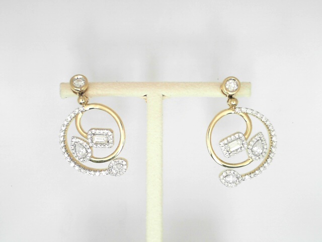 14 Karat Yellow Gold Multi Shape Diamonds Earrings 1.47 Cts