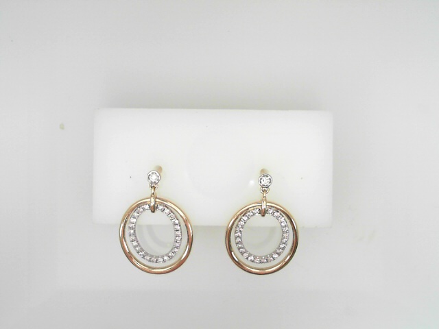 14 Karat Yellow And White Gold Round Brilliant Cut And Single Cut Diamonds Dangle Earrings 0.47 Cts