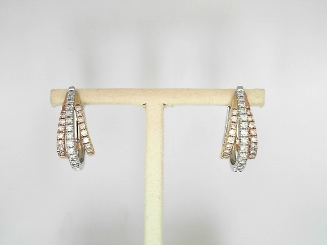 14 Karat Three Color Gold Round Brilliant Cut Diamond Hoops 0.74 Cts