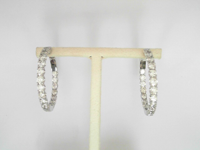 14 Karat Whte Gold Round Brilliant Cut Diamond Inside Outside Hoops 2.92 Cts