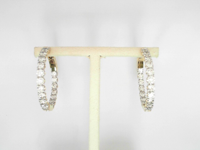 14 Karat Yellow Gold Round Brilliant Cut Diamond Inside Outside Hoops 3.03 Cts