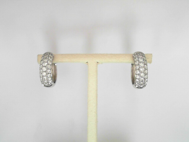 Platinum Round Brilliant Cut Diamond Pave Set Small Hoops 1.11 Cts