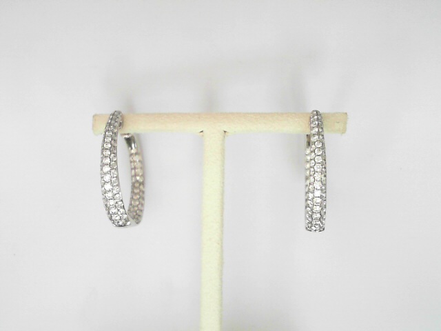 14 Karat White Gold Round Brilliant Cut Diamond Inside Outside Pave Set Hoops 1.85 Cts