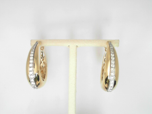 14 Karat Yellow Gold Round Brilliant Cut And Single Cut Diamond Hollow Hoops 0.69 Cts