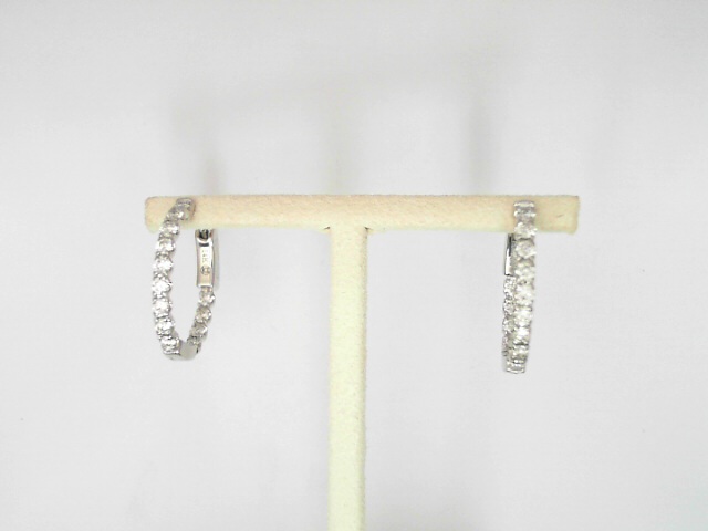 14 Karat White Gold Round Brilliant Cut Inside Outside Hoops 0.89 Cts