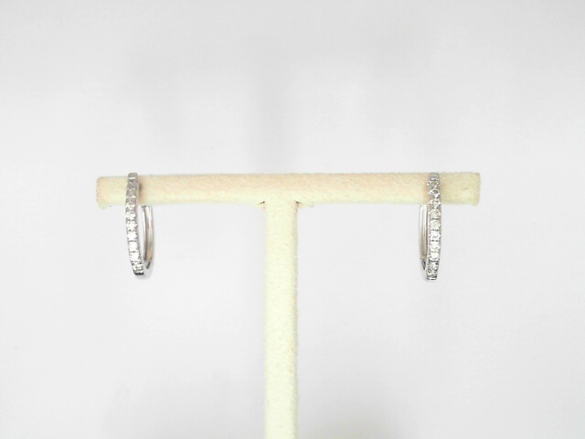 14 Karat White Gold Round Brilliant Cut Diamond Small Hoops 0.17 Cts