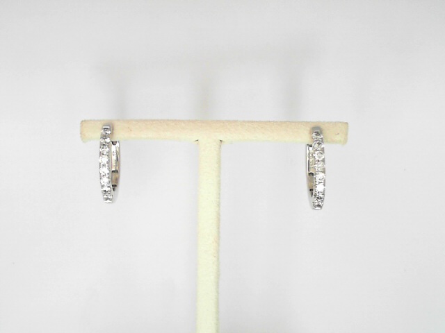 14 Karat White Gold Round Brilliant Cut Diamond Small Hoops 0.40 Cts