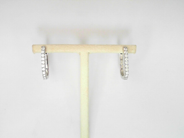 14 Karat White Gold Round Brilliant Cut Diamond Medium Hoops 0.33 Cts
