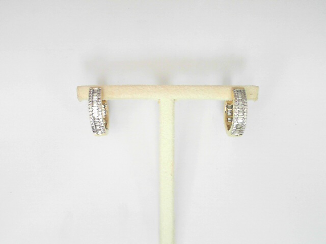 14 Karat Yellow Gold Baguette Cut And Round Brilliant Cut Diamond Small Hoops 0.77 Cts