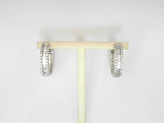 14 Karat White Gold Baguette Cut And Round Brilliant Cut Diamond Medium Hoops 1.79 Cts