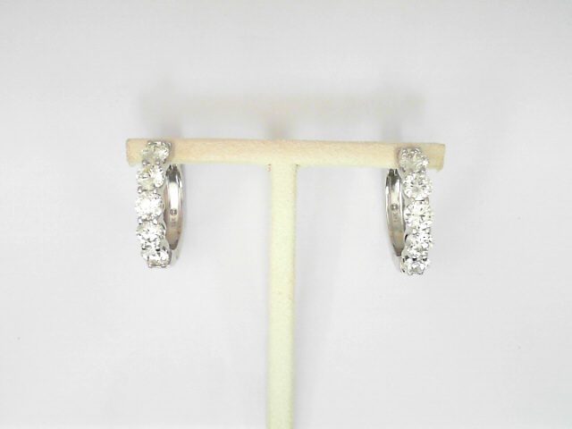14 Karat White Gold Round Brilliant Cut Diamond Medium Hoops 3.14 Cts