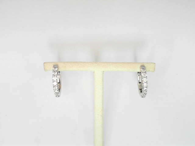 14 Karat White Gold Round Brilliant Cut Diamond Small Hoops 0.47 Cts