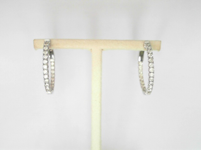 14 Karat White Gold Round Brilliant Cut Diamond Medium Hoops 0.92 Cts