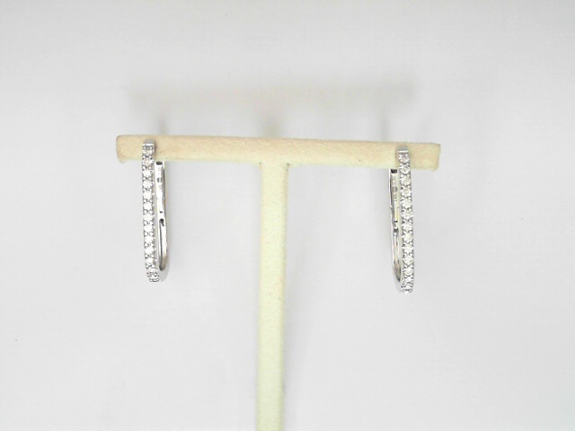 14 Karat White Gold Round Brilliant Cut Diamond Medium Hoops 0.35 Cts